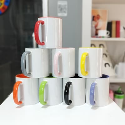 Caneca Porcelana Alça e Interior Colorida 300 ml
