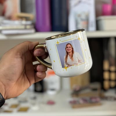Caneca Imperial Cerâmica Branca - Borda e Alça Dourada - 400ml